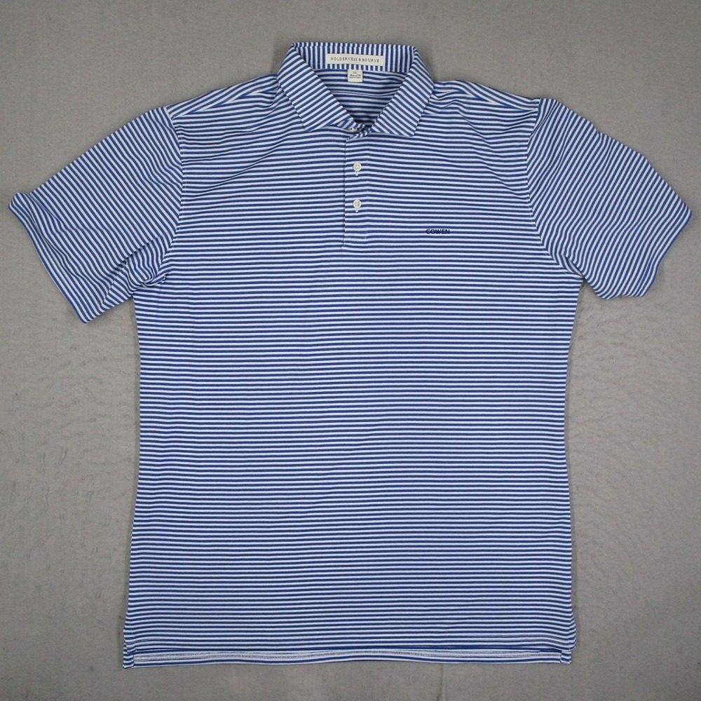 Holderness & Bourne Maxwell Polo Shirt XL Mens Cobalt White Striped Tailored Fit